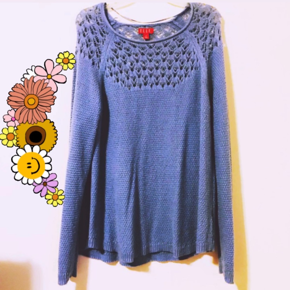 ELLE Lace Knit Sweater Blue